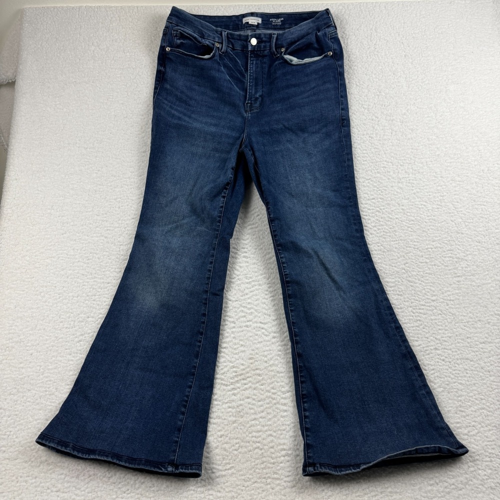 Good American Jeans Womens 14x18 Blue Good Legs Flare Denim Mid Rise ALTERED HEM